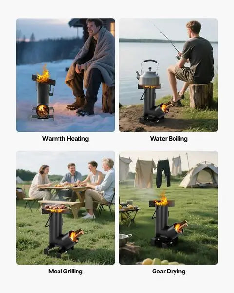 None Camping Rocket Stove Portable Wood Burning Stove Carry Bag