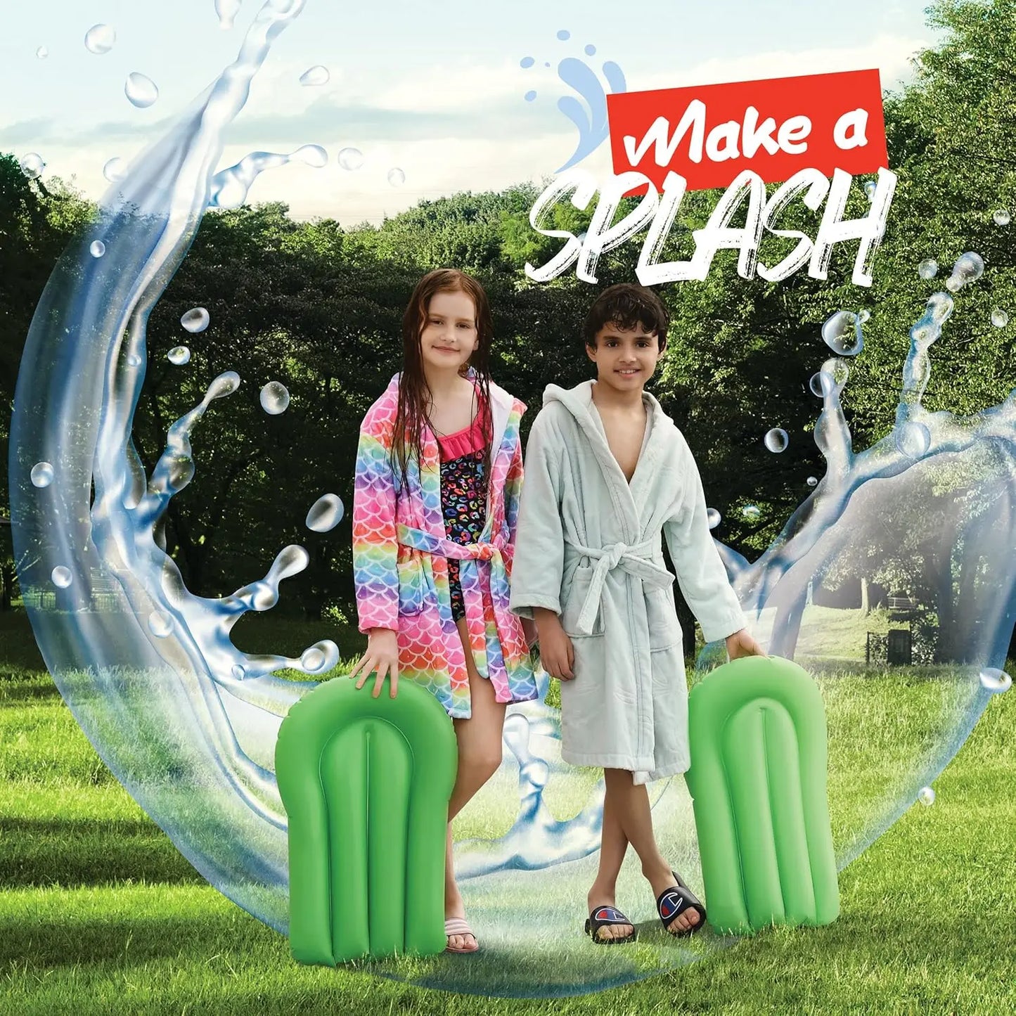 Two Person Waterslide With Sprinkler And Inflatable Boards