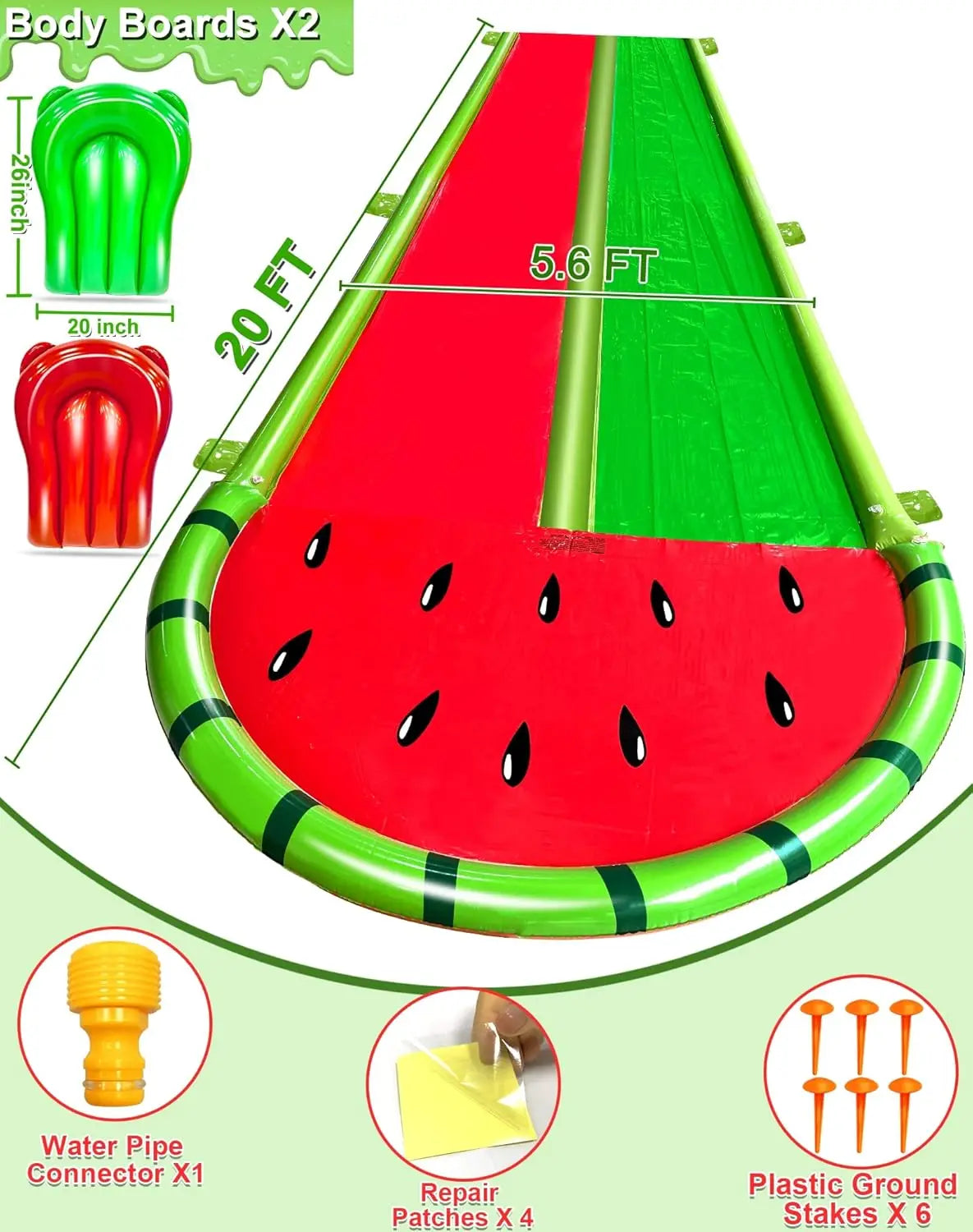 Watermelon Lawn Water Slide With Bodyboards For Kids And Adults