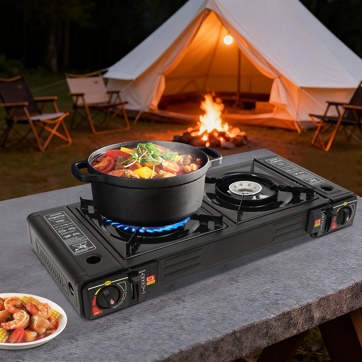 NONE 2-Burner Portable Camping Stove Kit With Baking Pan