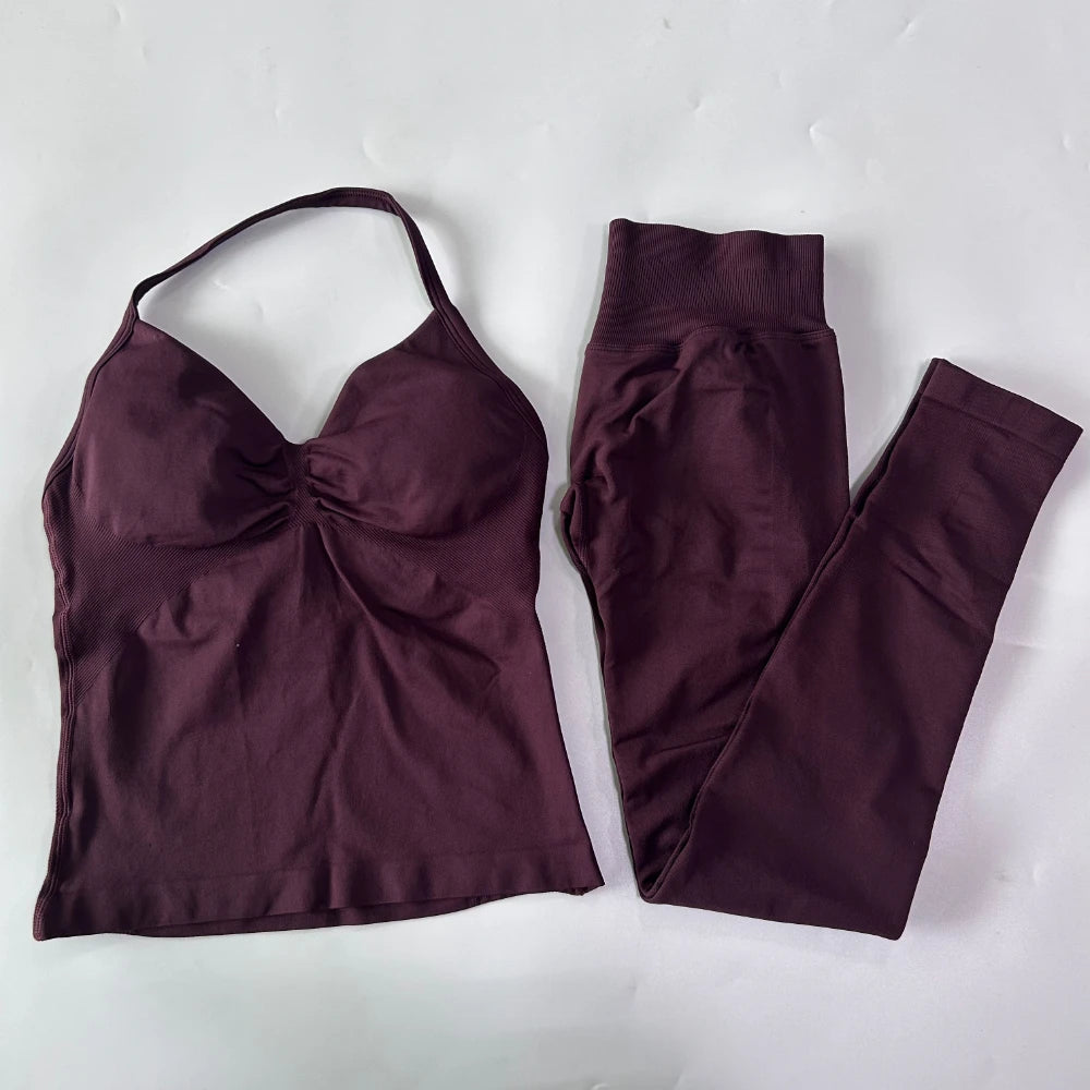 No Logo Seamless Gym Set Women High Waist Tank Tops