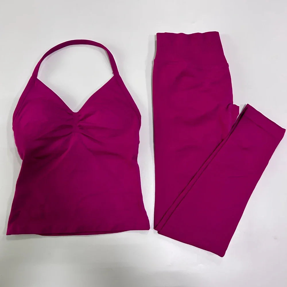 No Logo Seamless Gym Set Women High Waist Tank Tops