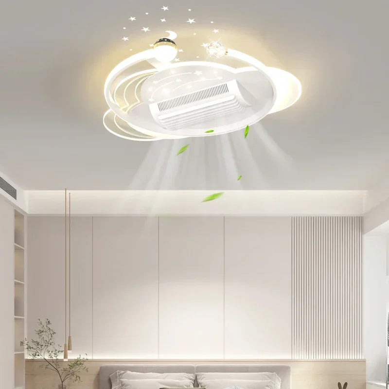 Starry Sky Leaf Free Fan Ceiling Light 2025 New Intelligent Integrated Living Room Headlights with Temperament Fan Main Light