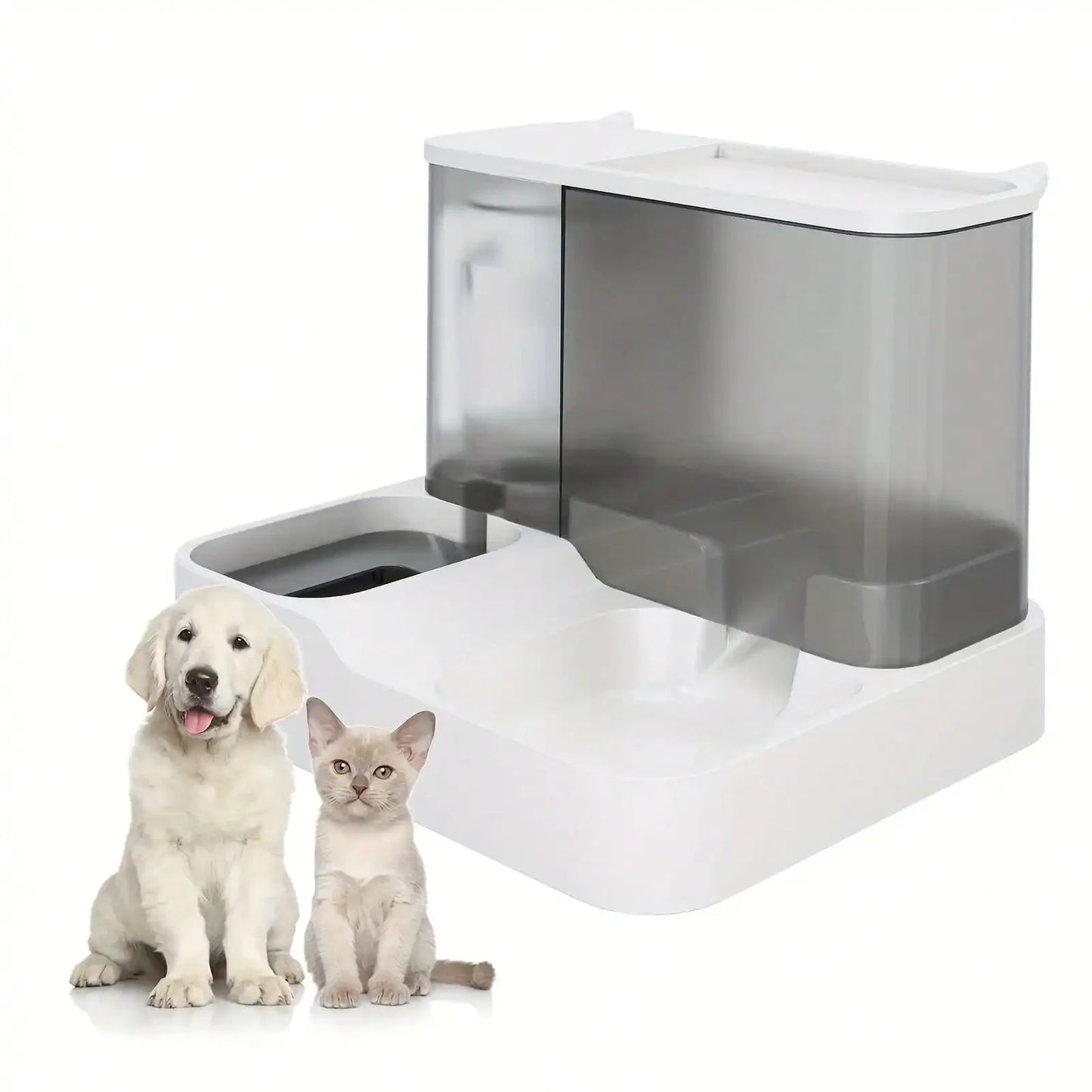 Automatic Cat Food And Water Dispenser Set With Transparent Reservoir