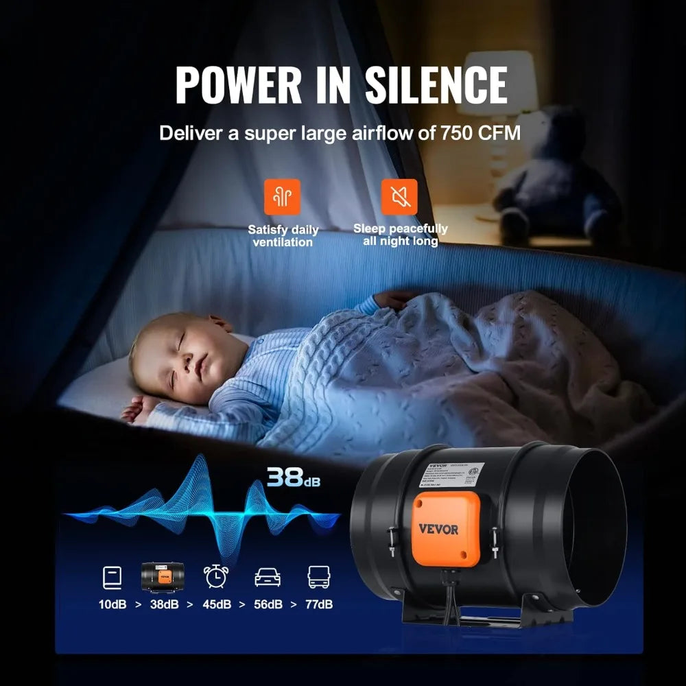 Inline Duct Fan 750 CFM With Variable Speed Controller