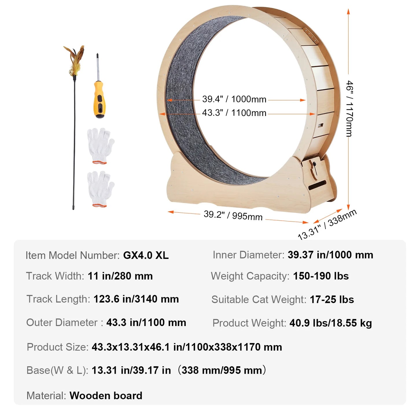 SucceBuy Wooden Cat Exercise Wheel For Indoor Cats With Detachable Carpet