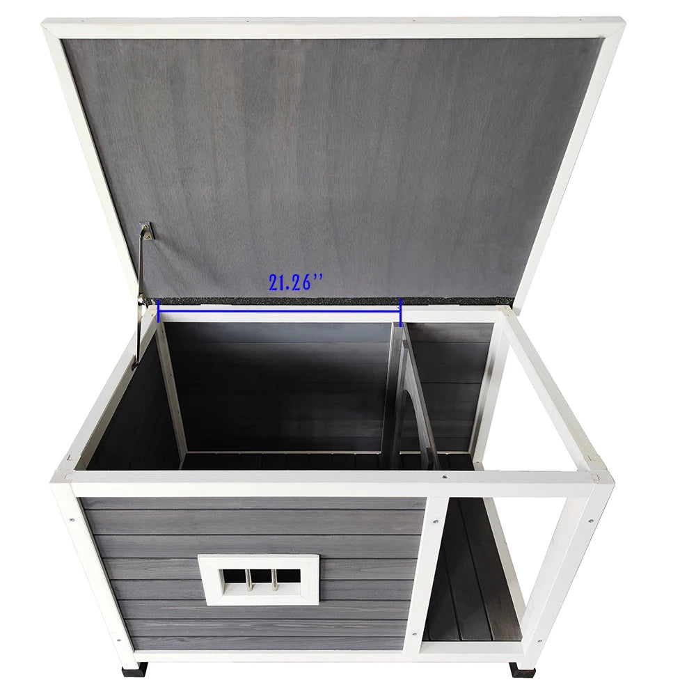 Outdoor Wooden Puppy Kennel With Waterproof Asphalt Roof And Porch