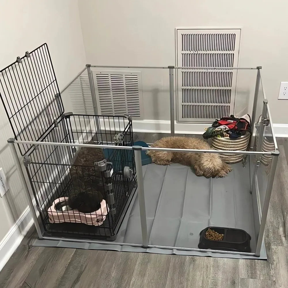 BORWART Transparent Acrylic Dog Playpen Whelping Pen With Waterproof Pad