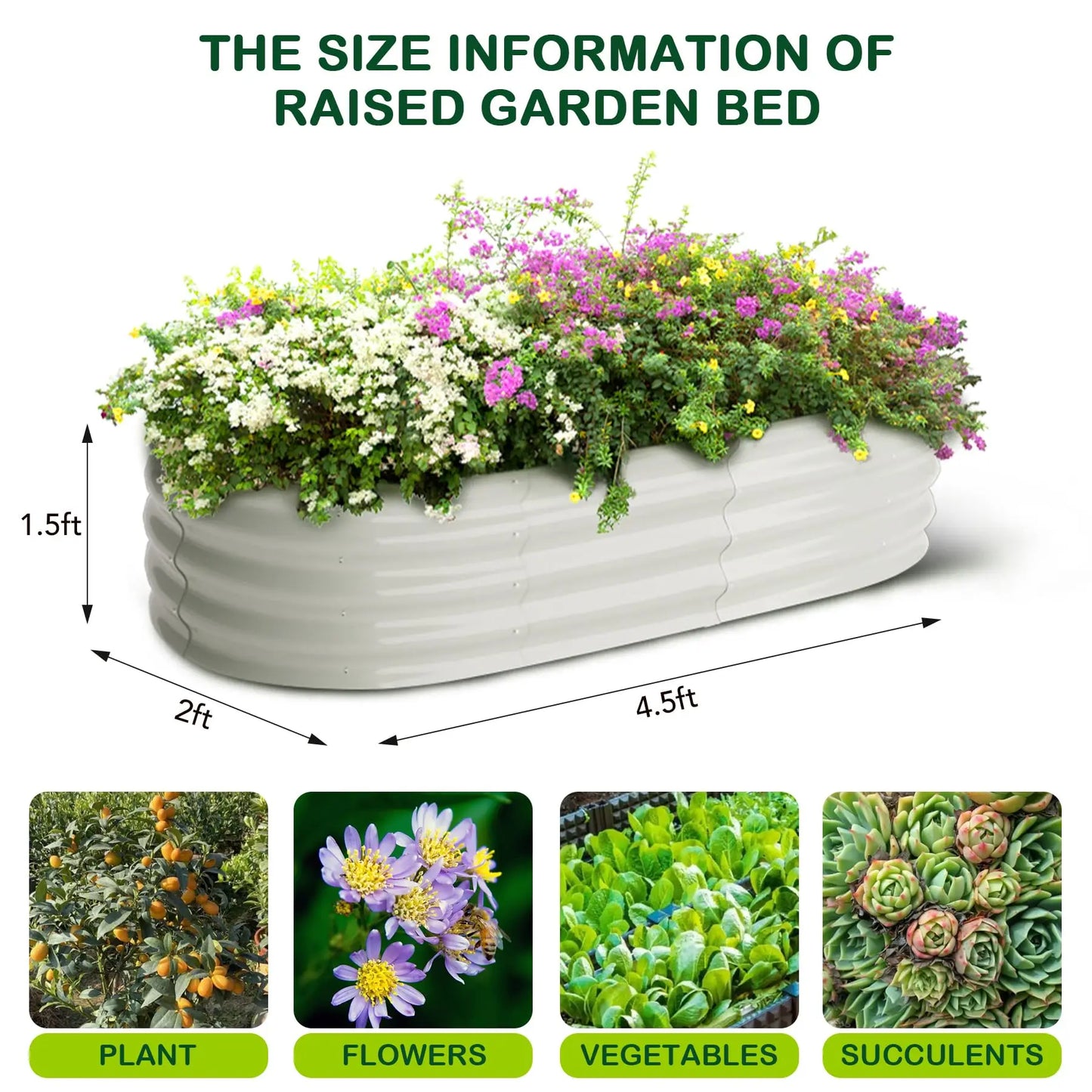 HiMISS Oval Galvanized Steel Raised Garden Bed Safety Edge 2-Pack Planter