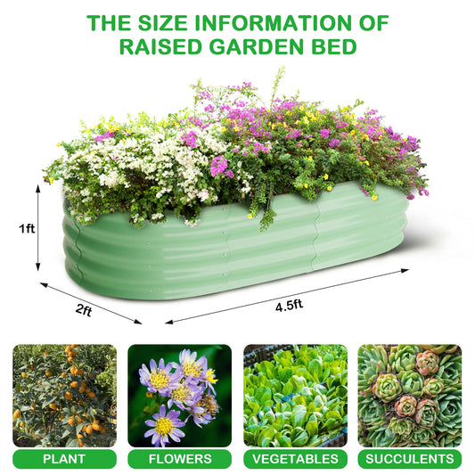 HiMISS Oval Galvanized Steel Raised Garden Bed Safety Edge 2-Pack Planter