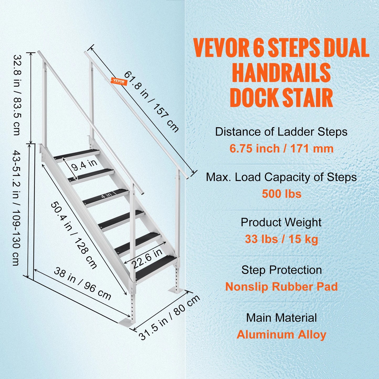 SucceBuy Four To Six Step Dual Handrails Dock Ladder Aluminum