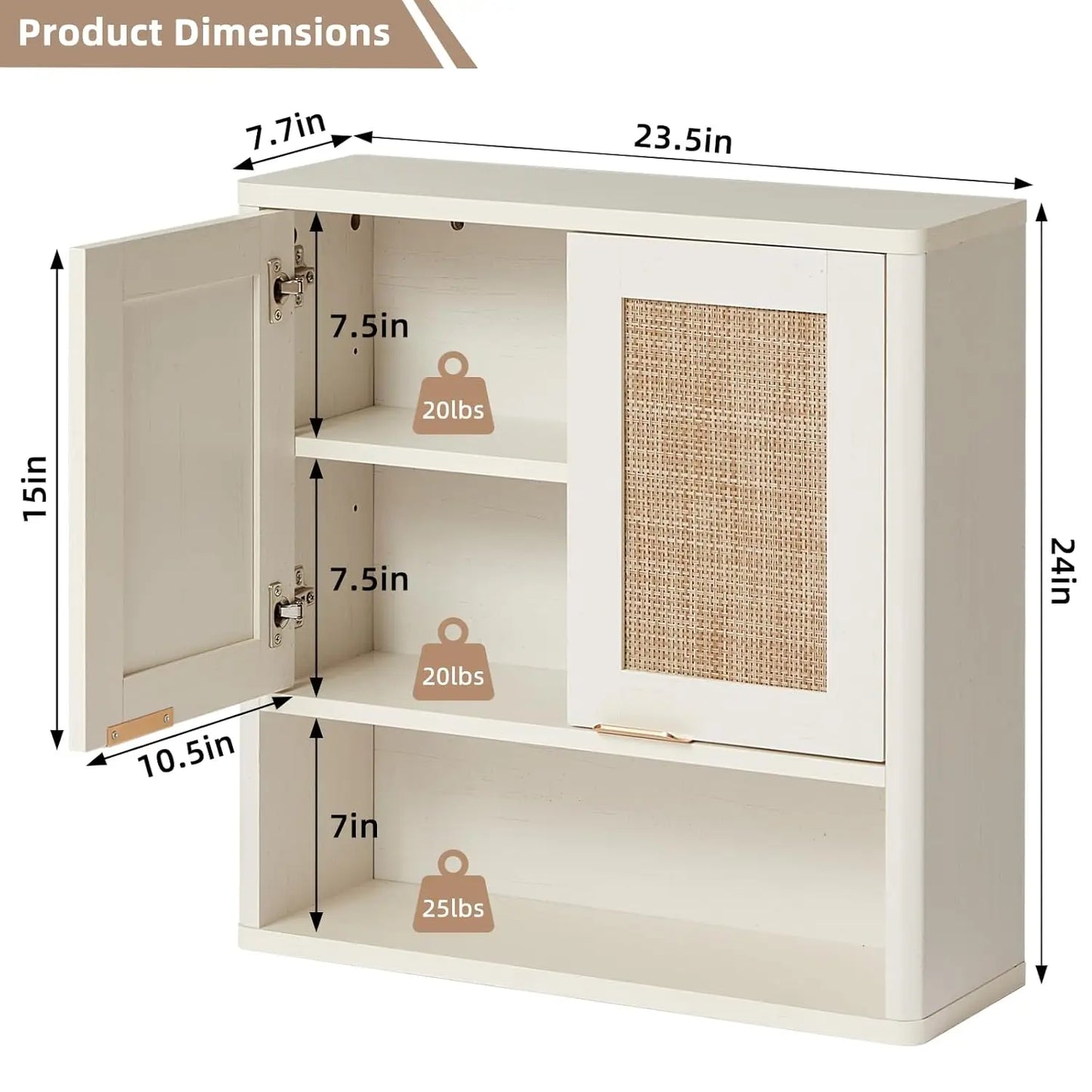 Rattan Boho Bathroom Wall Cabinet With Adjustable Shelves And Doors