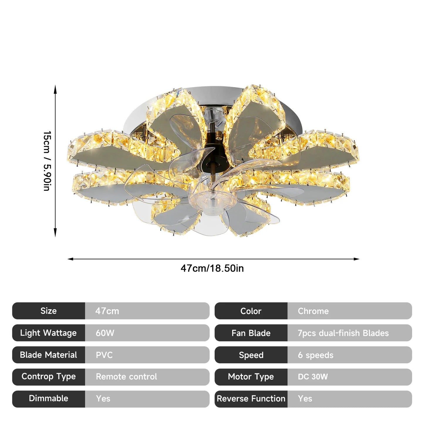 GreeLustr LED Ceiling Fan Light With Retractable Blades