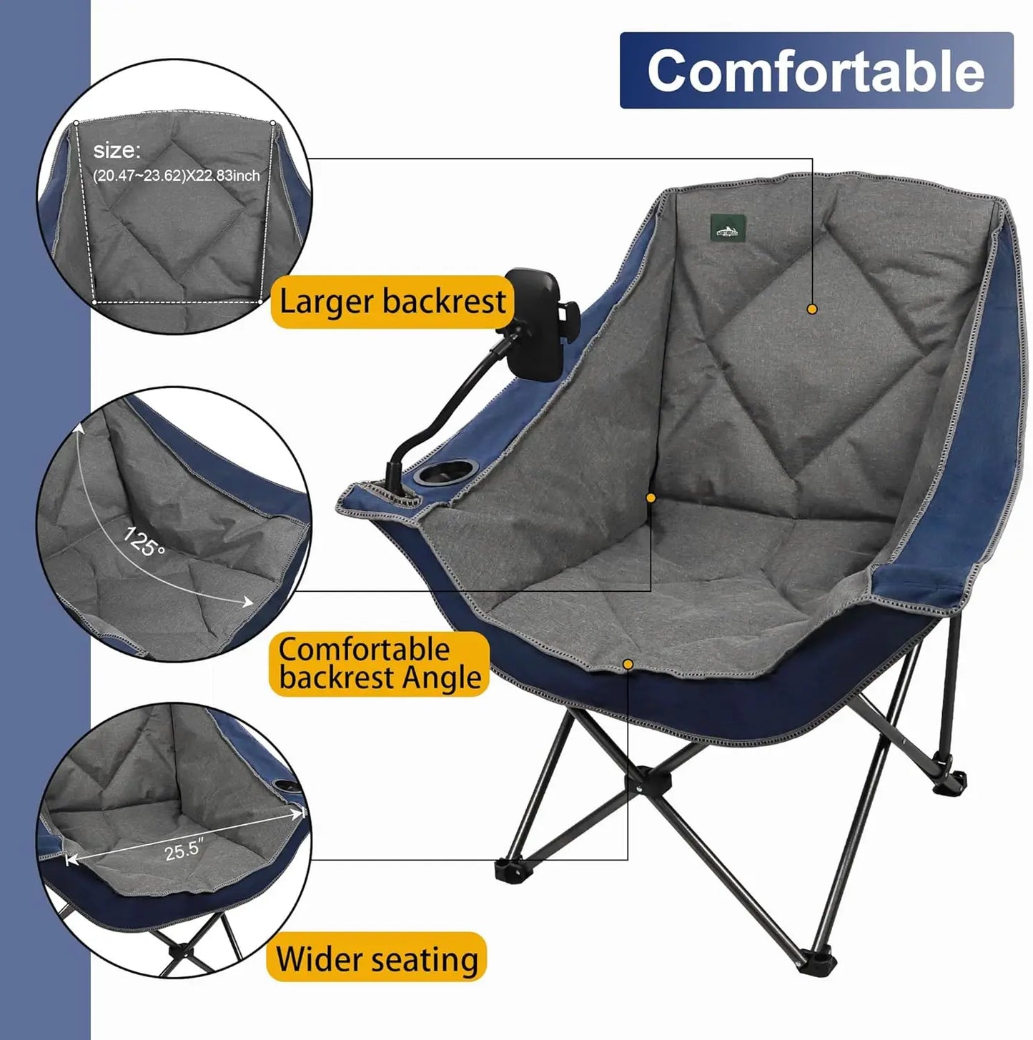 Oversized Foldable Camping Chair With Cup Holder And Phone Holder