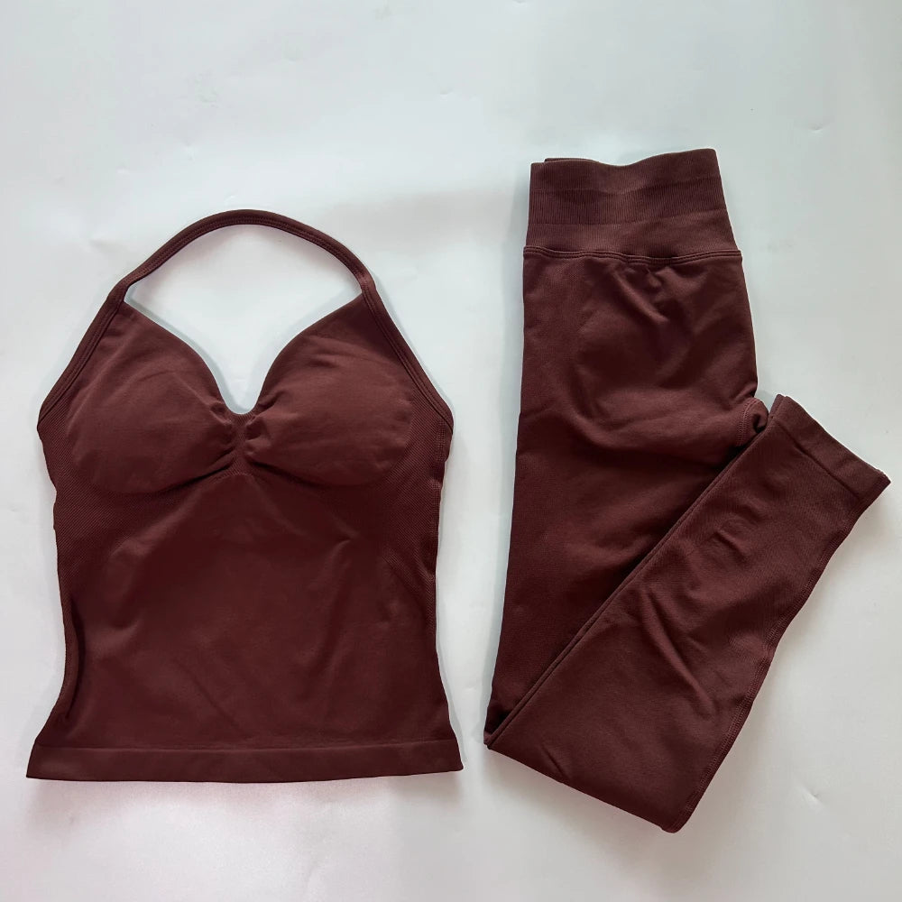 No Logo Seamless Gym Set Women High Waist Tank Tops