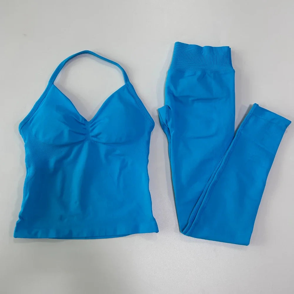 No Logo Seamless Gym Set Women High Waist Tank Tops