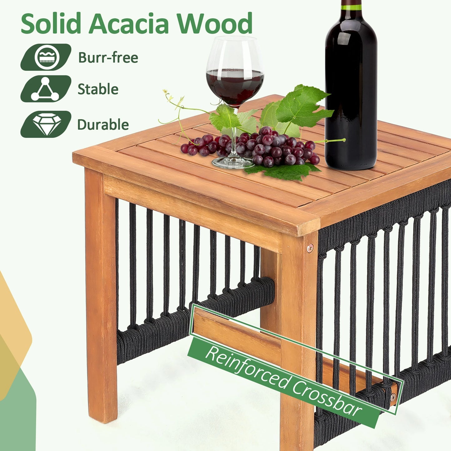 HOMASIS Patio Acacia Wood All Weather Rope Table And Chairs