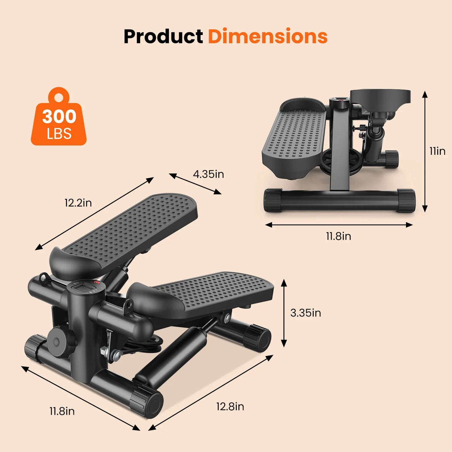 Mini Stepper With Resistance Bands And LCD Monitor