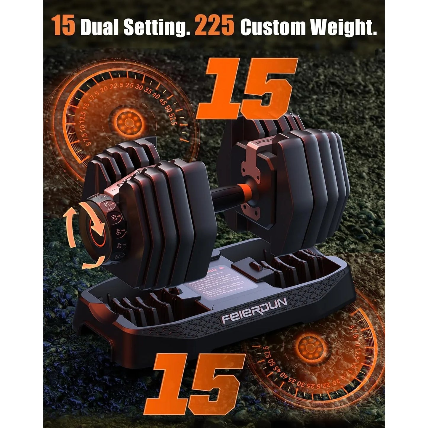 FED Fitness Adjustable Dumbbell Set 105lb With Storage Box