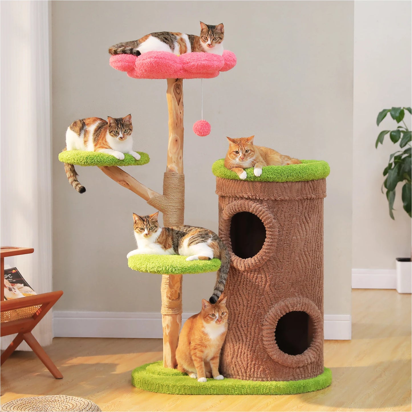 Cat Tree Tower with Four Condos and Scratching Post