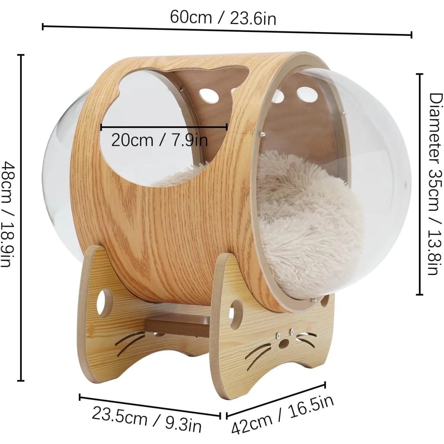 Cat Pod Bed With Wooden Frame And Clear Acrylic Dome For Ventilation