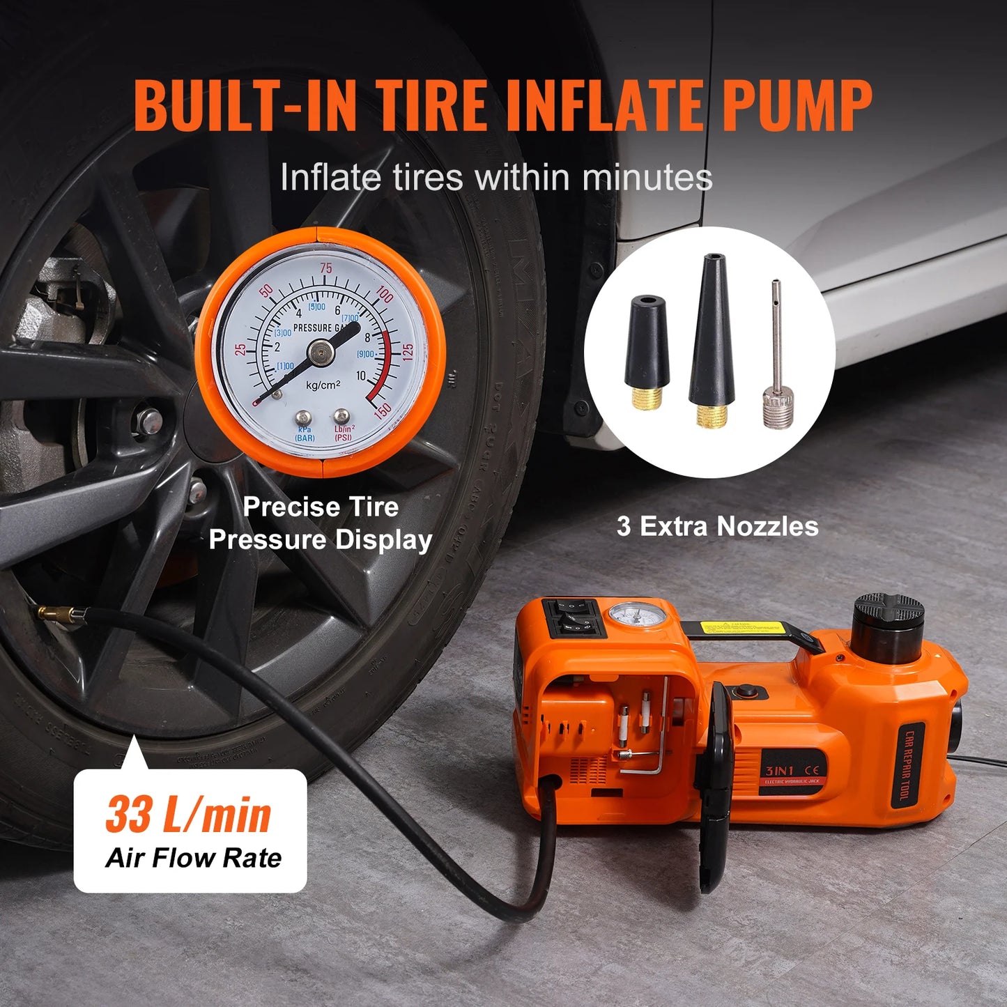 SucceBuy 5 Ton Electric Hydraulic Car Jack With Built In Inflatable Pump LED