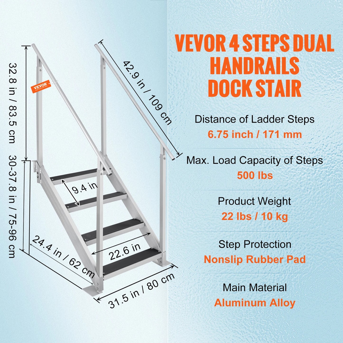 SucceBuy Dual Handrail Dock Ladder Aluminum With Rubber Mat