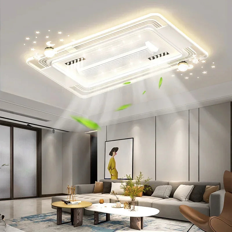 Starry Sky Leaf Free Fan Ceiling Light 2025 New Intelligent Integrated Living Room Headlights with Temperament Fan Main Light