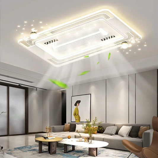Starry Sky Leaf Free Fan Ceiling Light 2025 New Intelligent Integrated Living Room Headlights with Temperament Fan Main Light