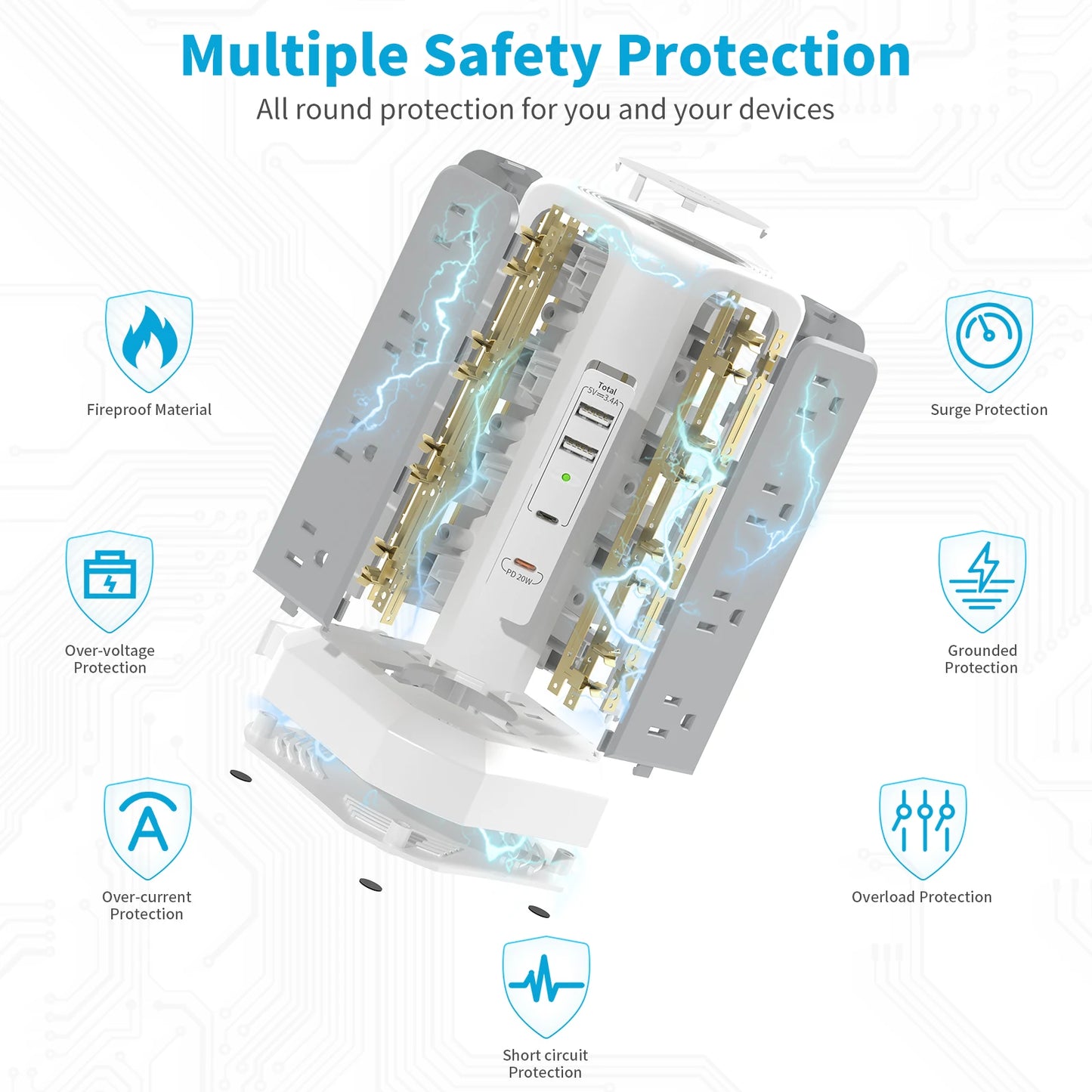 Passus Four-Layer Extension Tower Plug-In Board With PD Fast Charging
