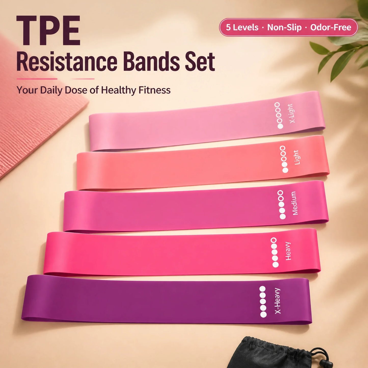TPE Resistance Bands 5 Levels Non Slip Booty Bands