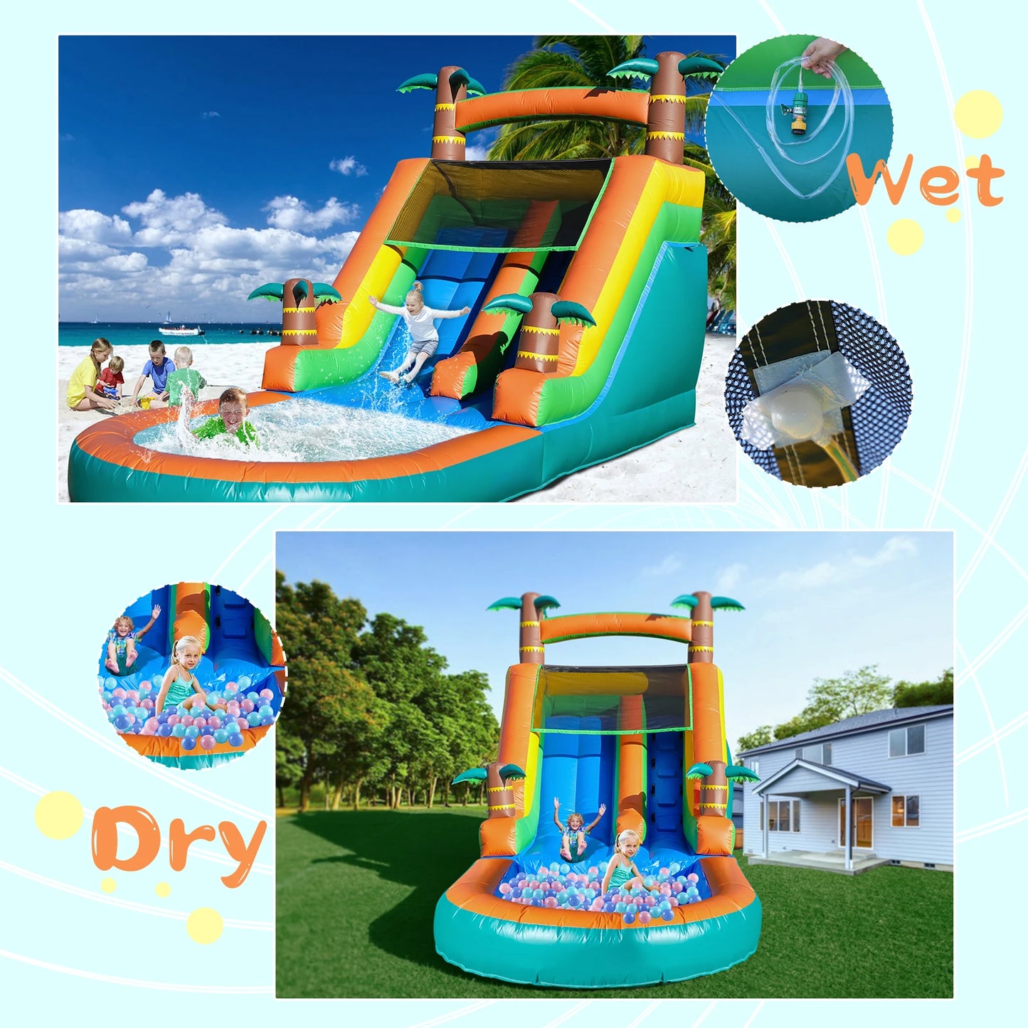 King Inflatable Kids Water Slide With Commercial Bounce House