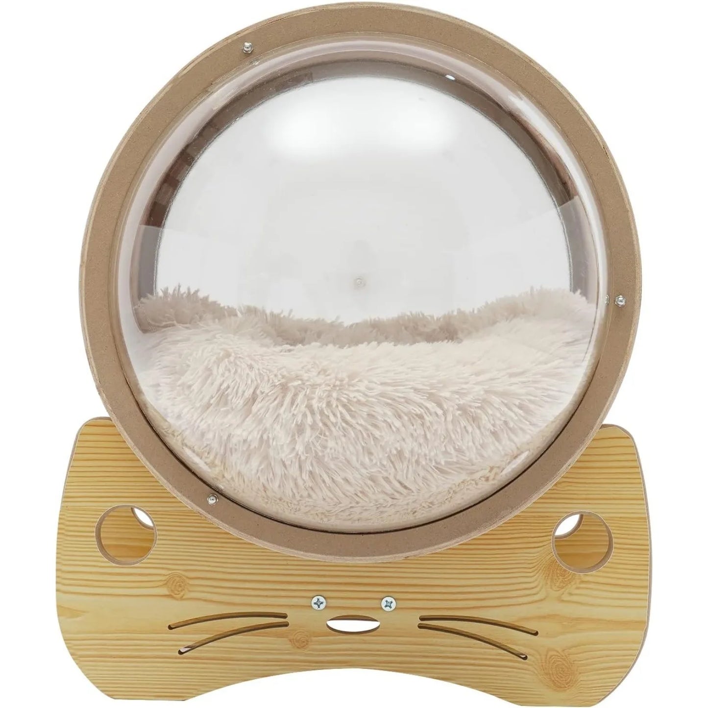 Cat Pod Bed With Wooden Frame And Clear Acrylic Dome For Ventilation