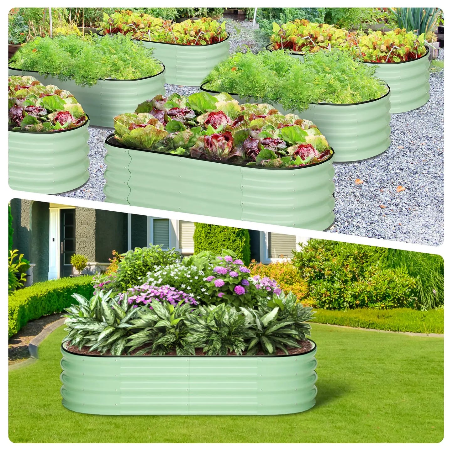 HiMISS Oval Galvanized Steel Raised Garden Bed Safety Edge 2-Pack Planter