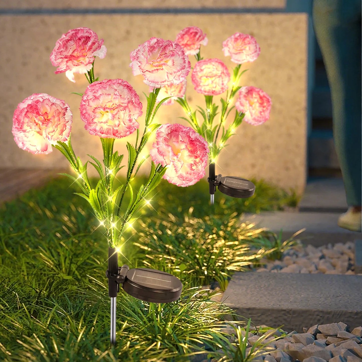 Waterproof LED Carnation Solar Lights For Outdoor Landscape Garden Decor