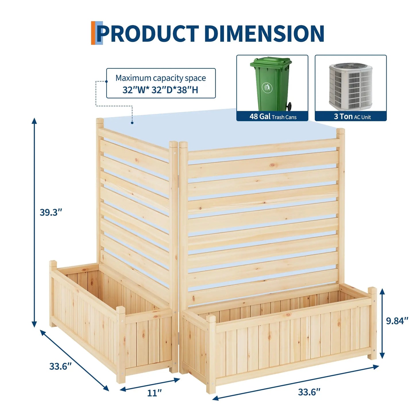 HiMISS Trellis Planter With Wooden Raised Bed Outdoor Privacy Fence