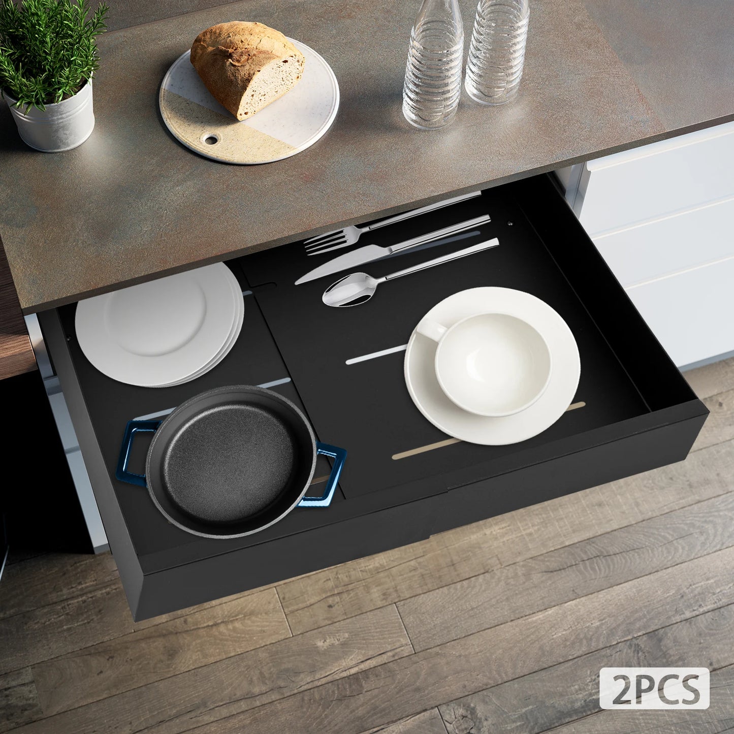 Carbon Steel Expandable Pull Out Cabinet Organizer 2 Tier Drawers