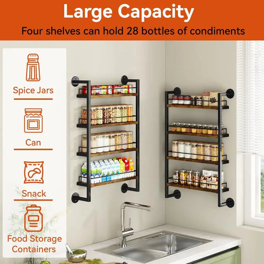 Spice Rack Wall Mount Organizer 4 Tier Kitchen Storage