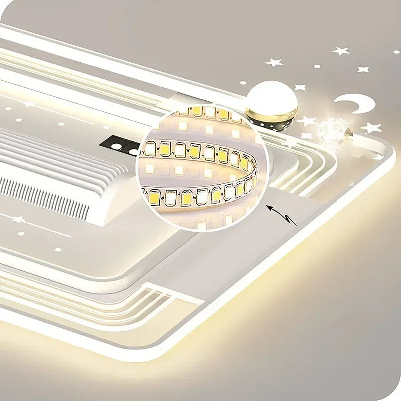 Starry Sky Leaf Free Fan Ceiling Light 2025 New Intelligent Integrated Living Room Headlights with Temperament Fan Main Light