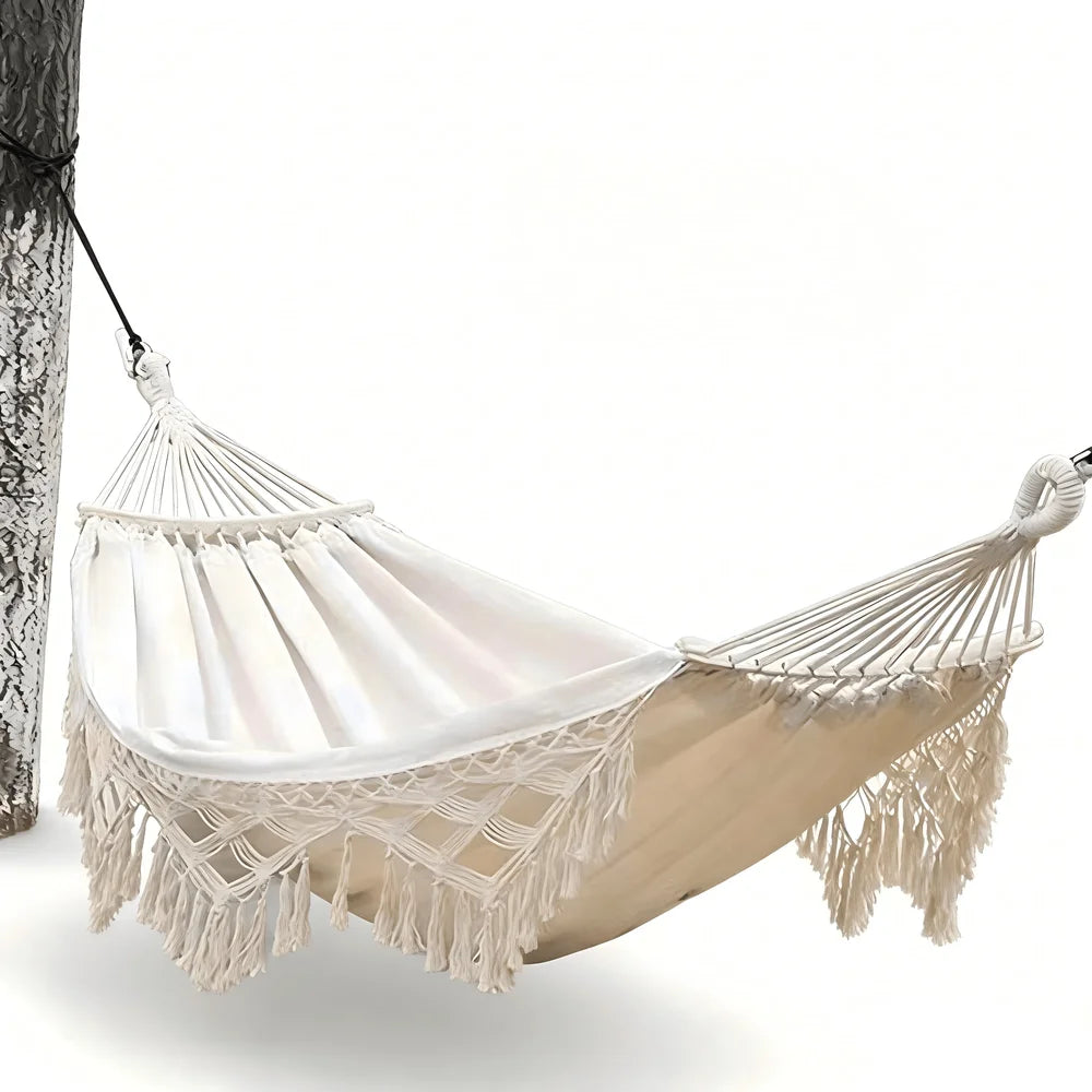 Style Hammock With Tassels Outdoor Camping Canvas Double Swing Chair