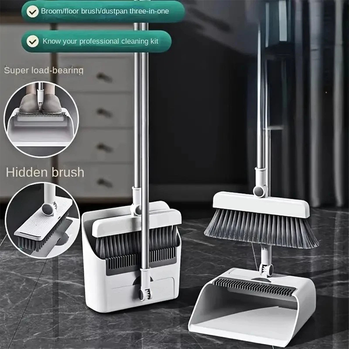 3in1 Broom Dustpan Set For Home Office School Dorm