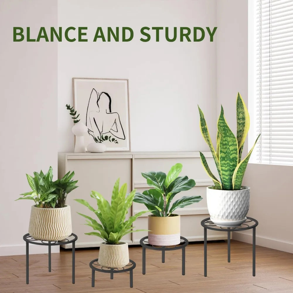 Metal Plant Stand Set of Five Heavy Duty Indoor Outdoor Black Display Racks Various Sizes