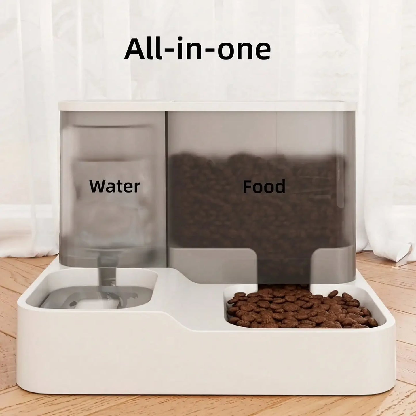 Automatic Cat Food And Water Dispenser Set With Transparent Reservoir