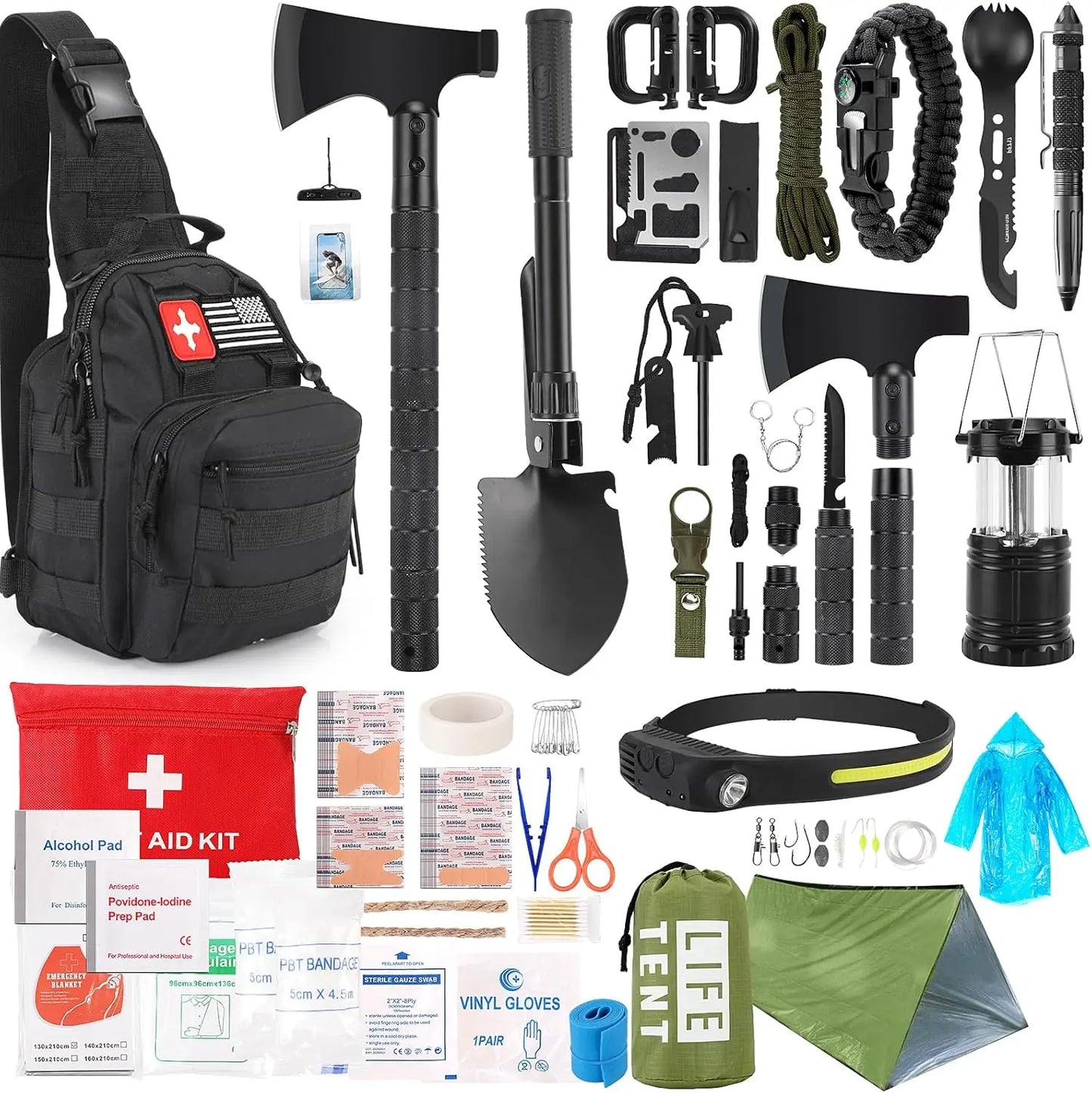 Emergency Survival Kit With First Aid Headlamp Axe And Bag