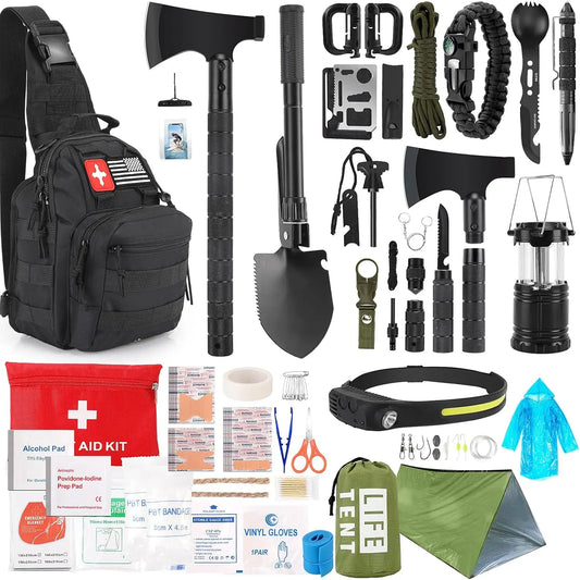 Emergency Survival Kit With First Aid Headlamp Axe And Bag