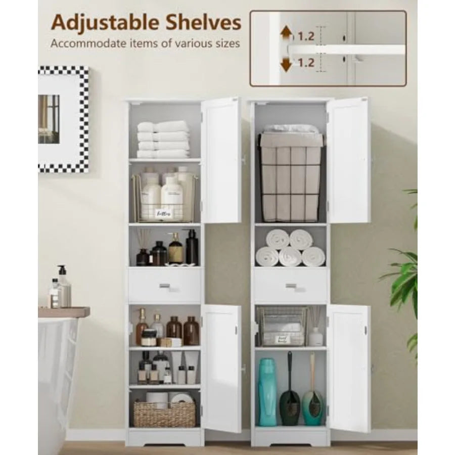 Tall Bathroom Storage Cabinet With Adjustable Shelves And Anti-Tip Design