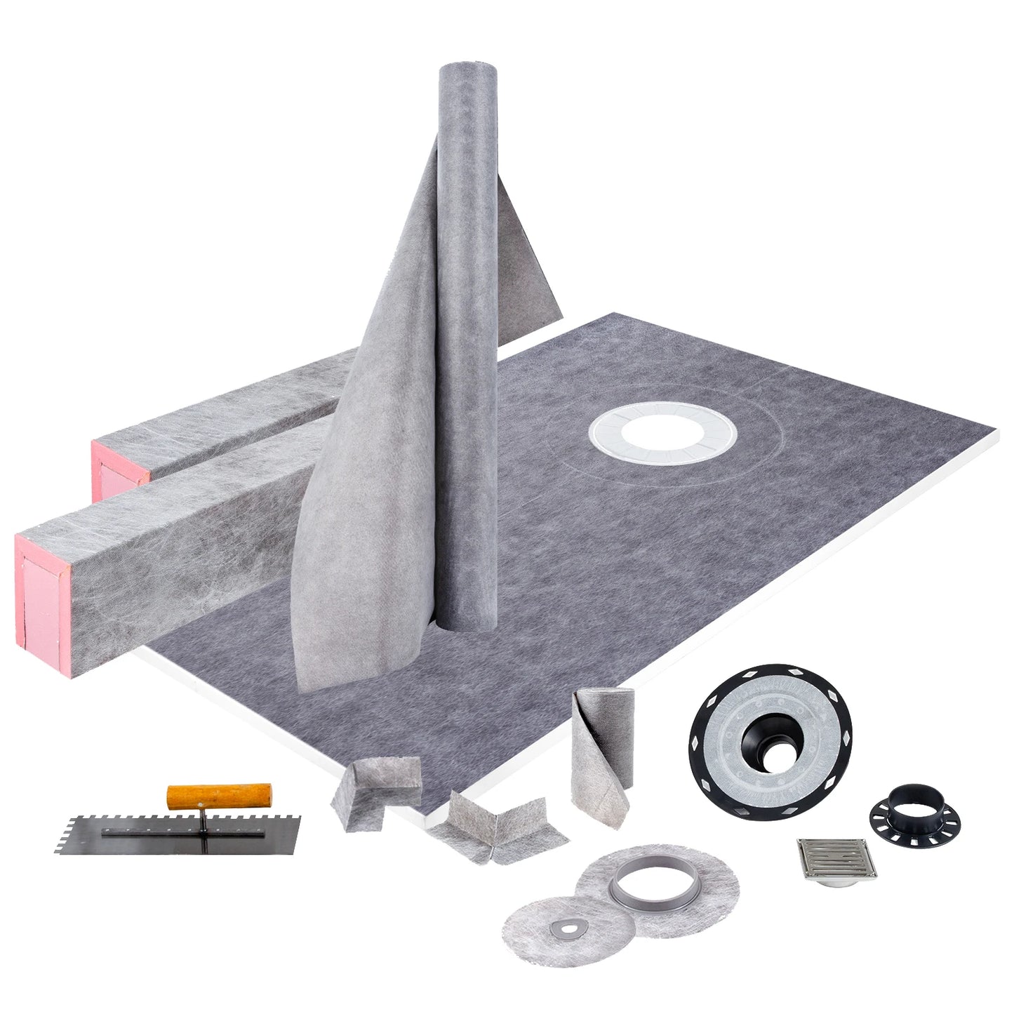 Waterproofing Shower Kit With Stainless Steel Grate And Offset Drain