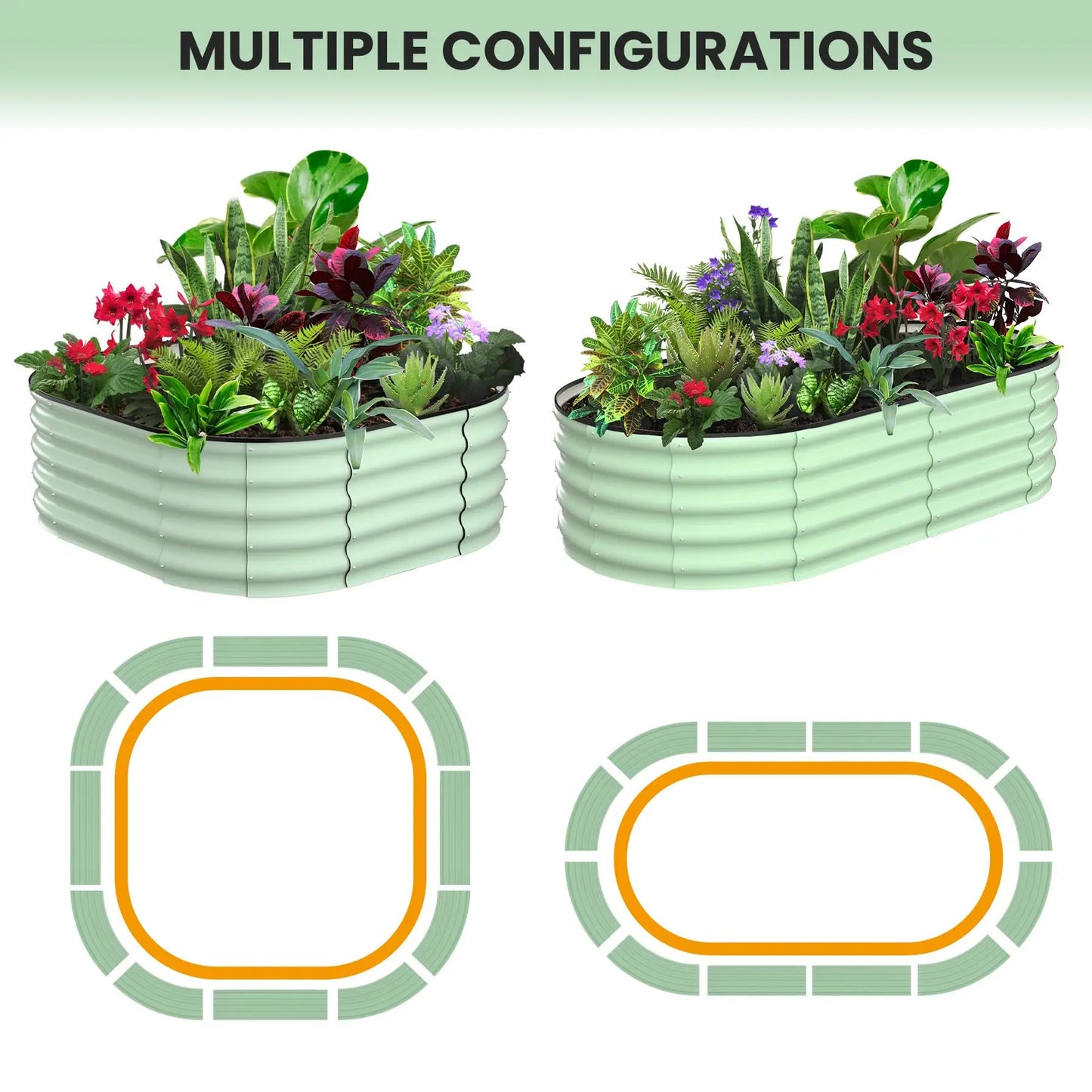 HiMISS Oval Galvanized Steel Raised Garden Bed Safety Edge 2-Pack Planter