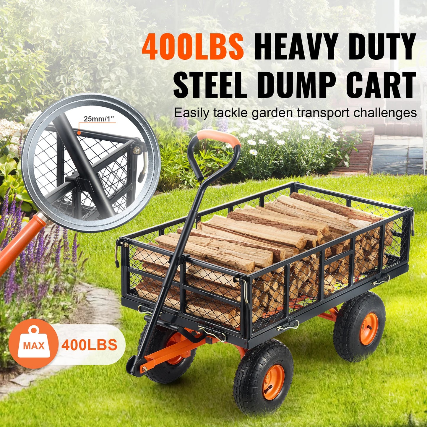 SucceBuy Garden Cart Sturdy Utility Wagon With Dump Cart