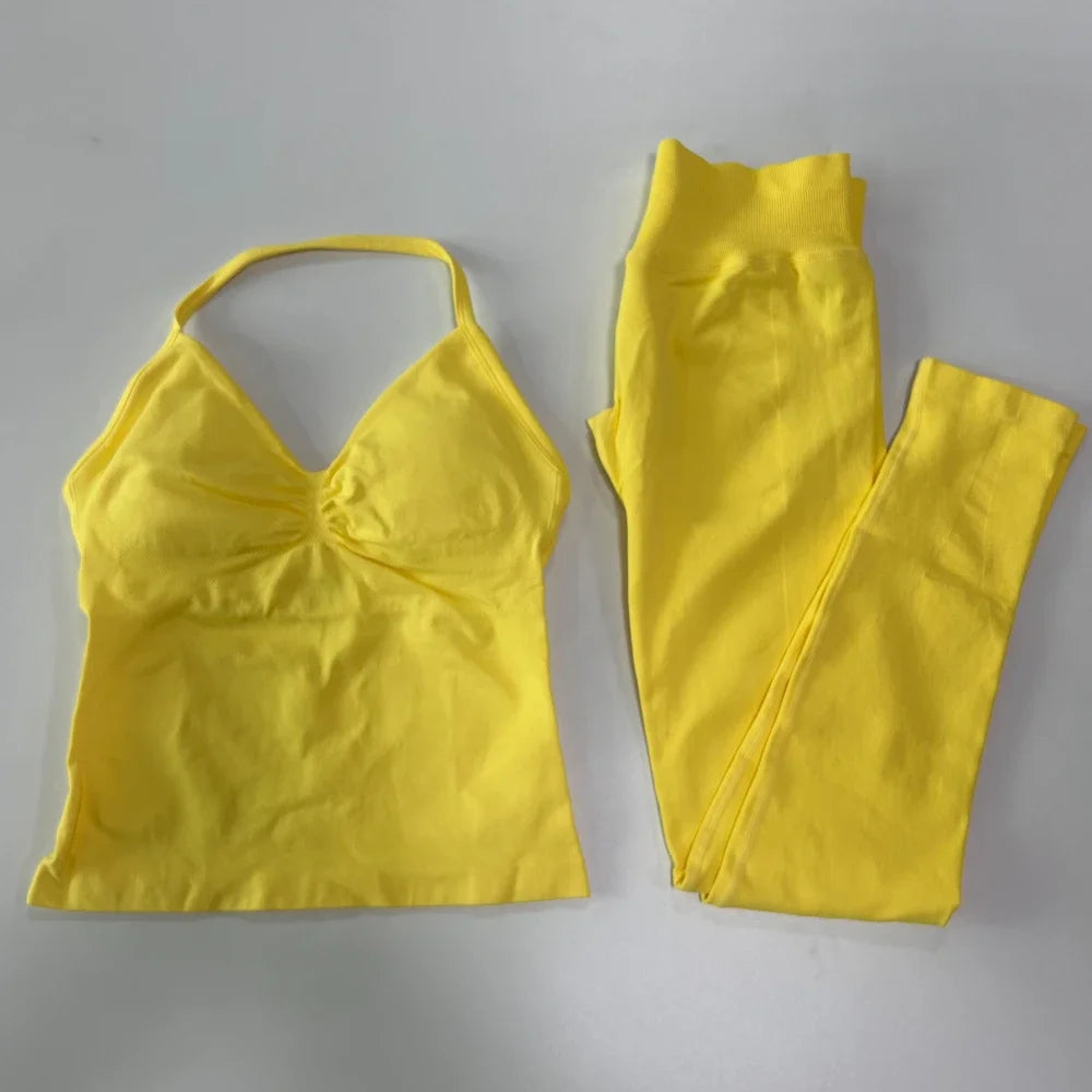 No Logo Seamless Gym Set Women High Waist Tank Tops